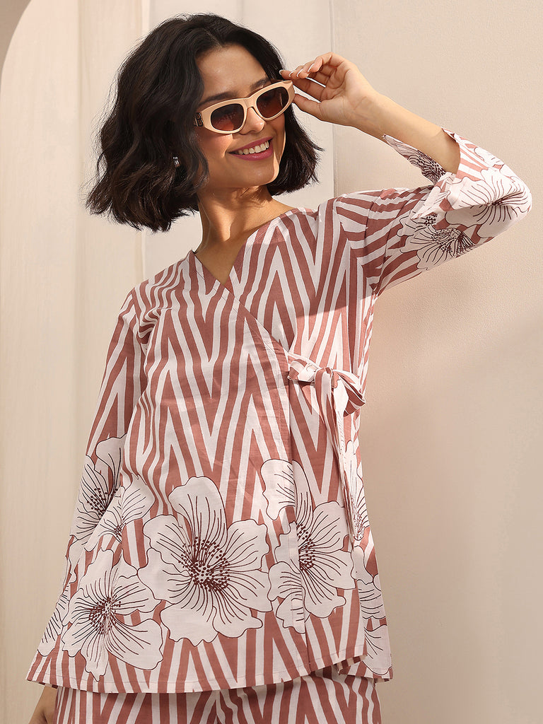 Libas Brown Printed Cotton Co-Ord Sets