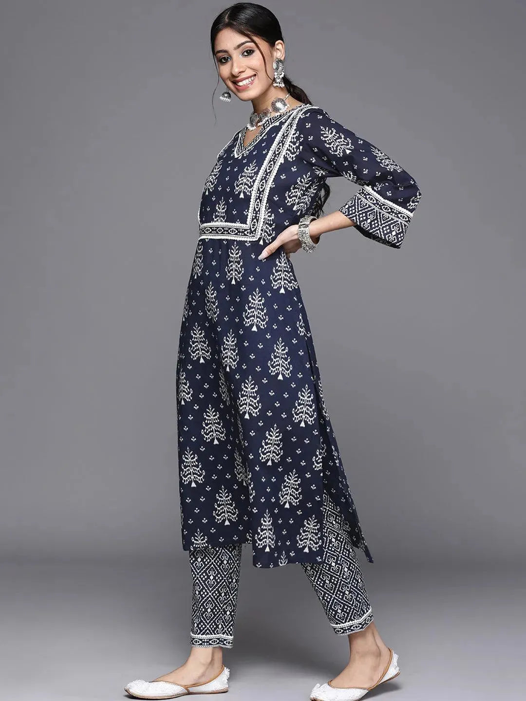 Blue Printed Cotton Kurta - Libas 