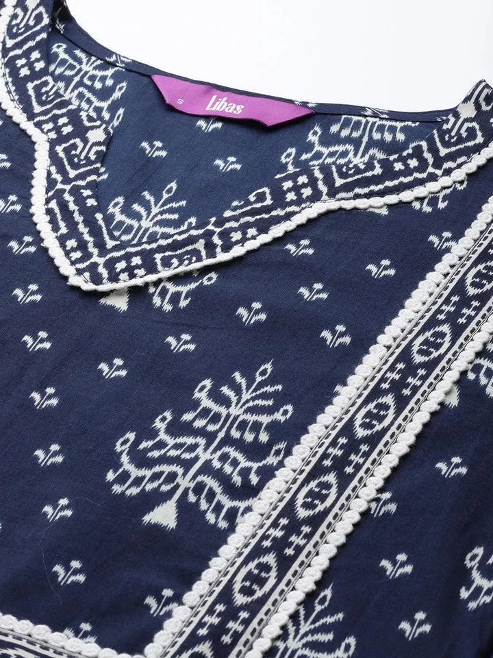 Blue Printed Cotton Kurta - Libas