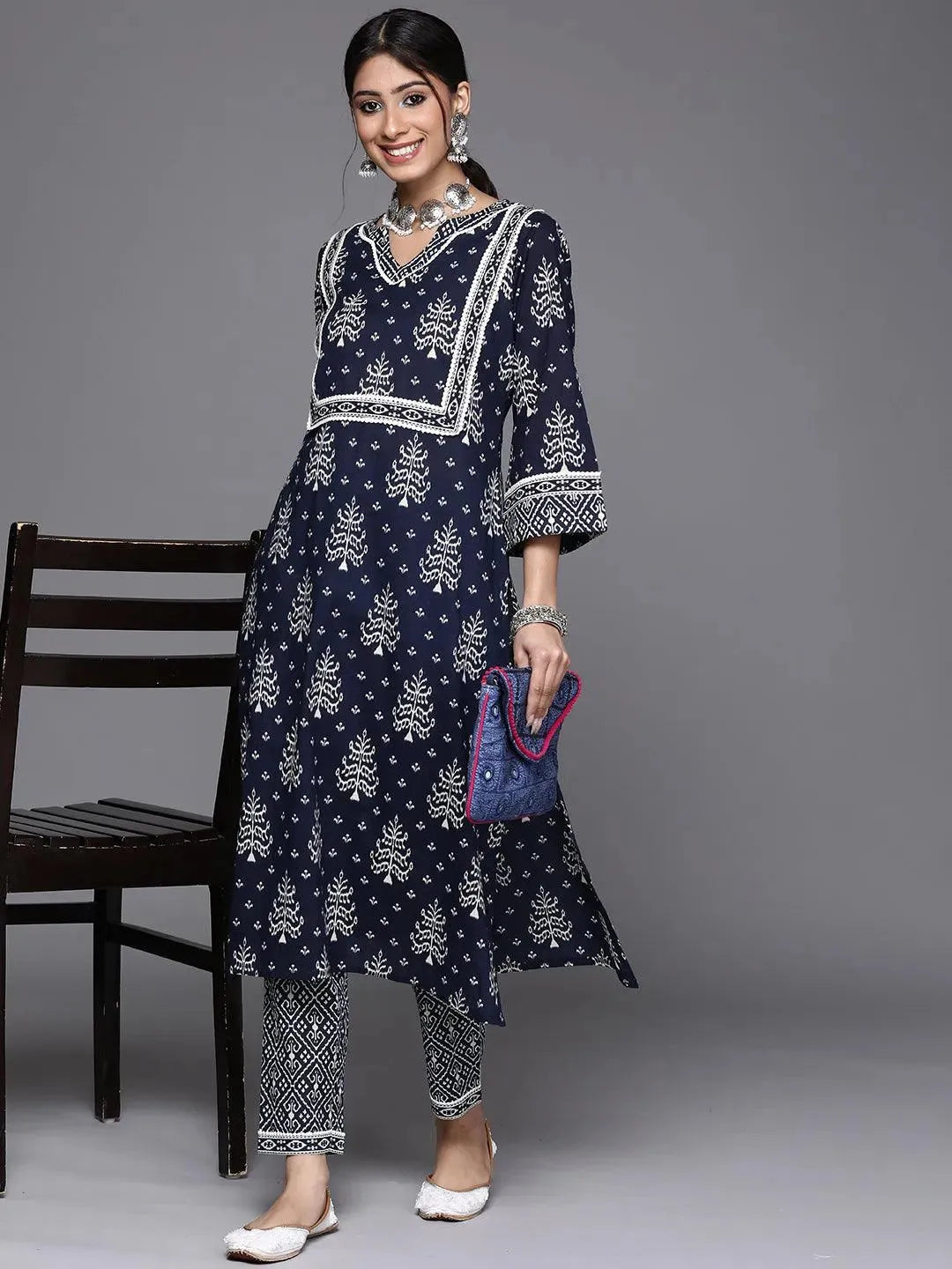 Blue Printed Cotton Kurta - Libas