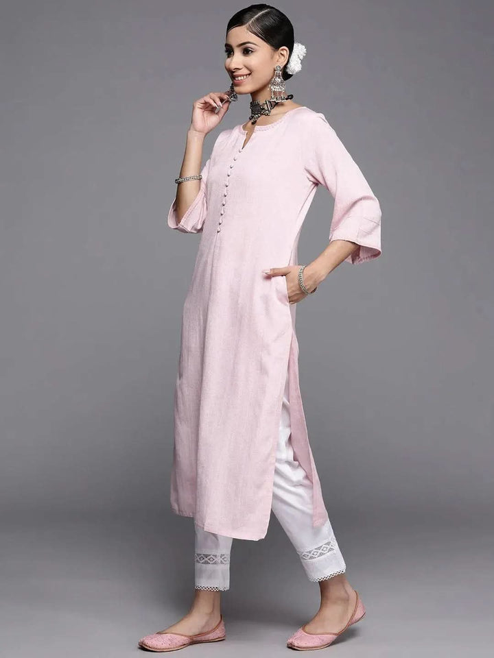 Pink Solid Rayon Kurta - Libas