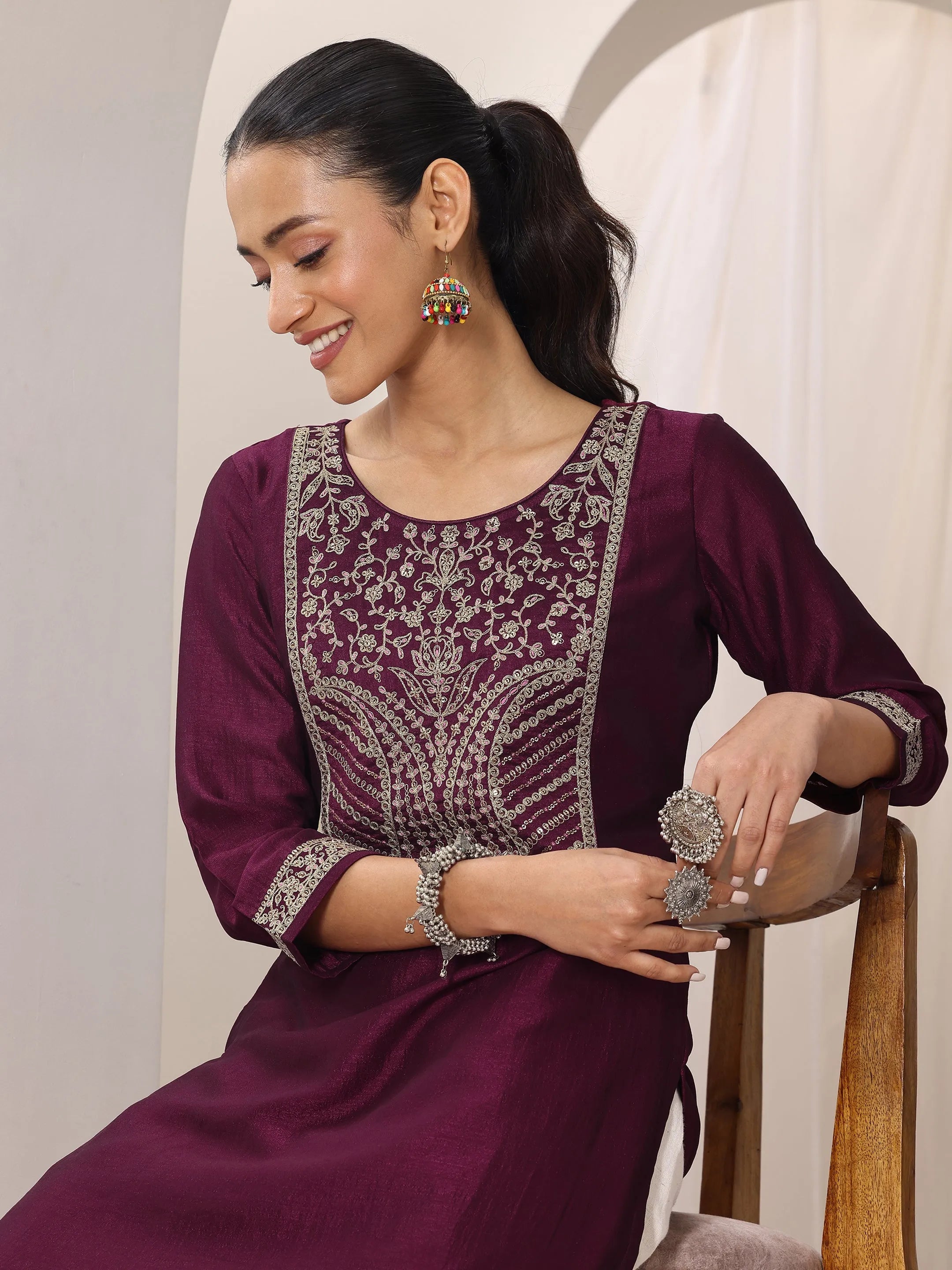 libas Wine Yoke Design Silk Kurta-picture-14