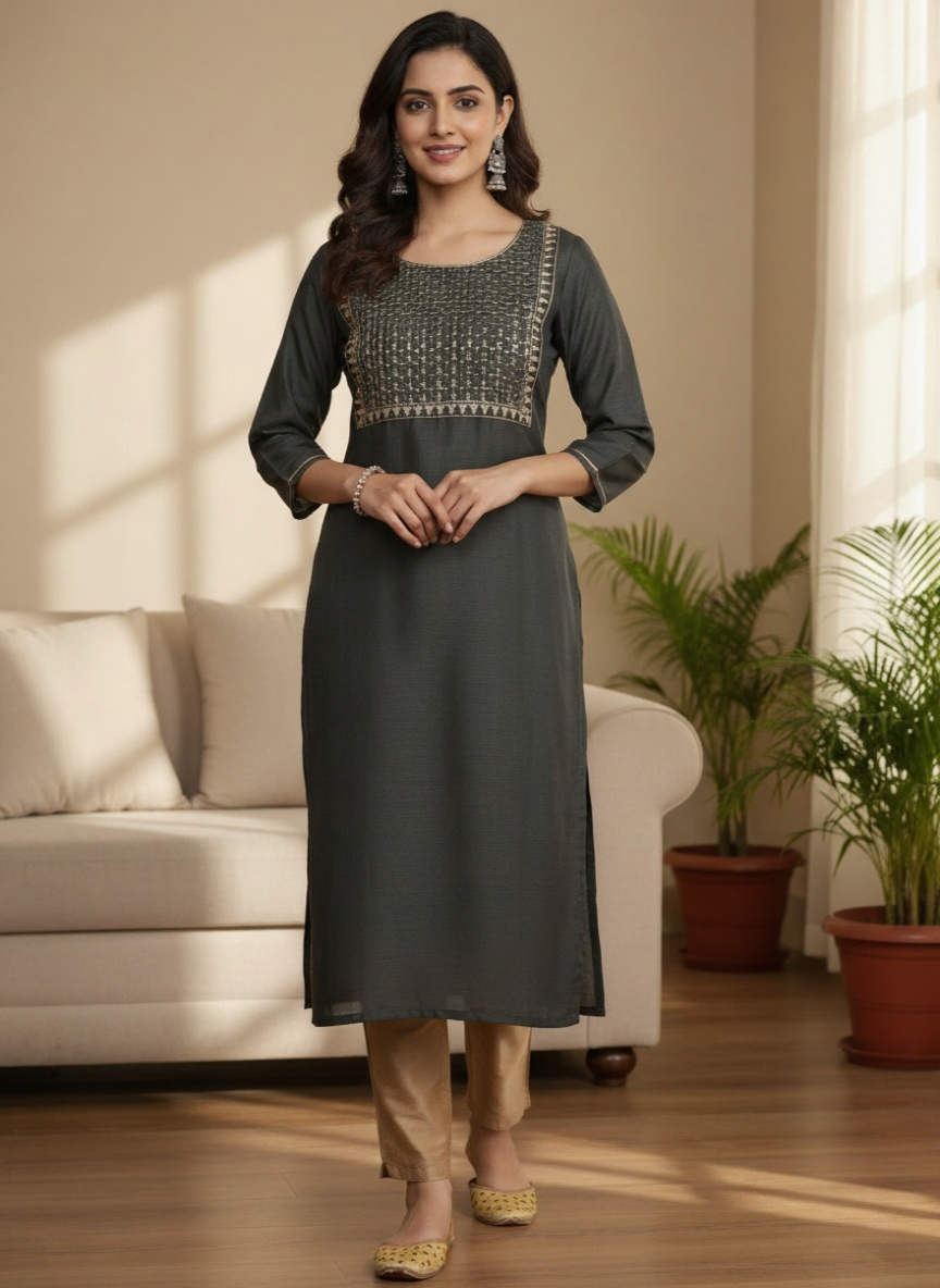 libas Grey Embroidered Silk Straight Kurta-picture-53