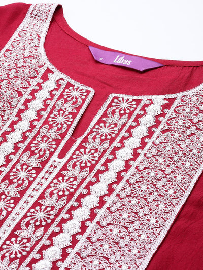 Fuchsia Yoke Design Silk Straight Kurta