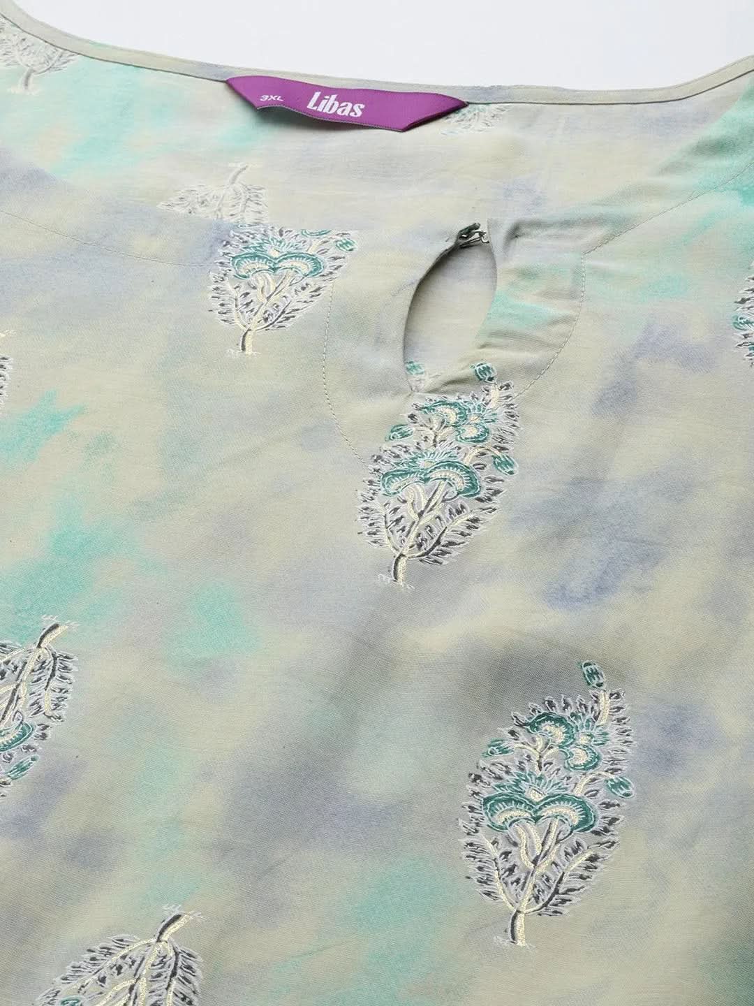 Plus Size Green Printed Silk Straight Kurta - Libas 