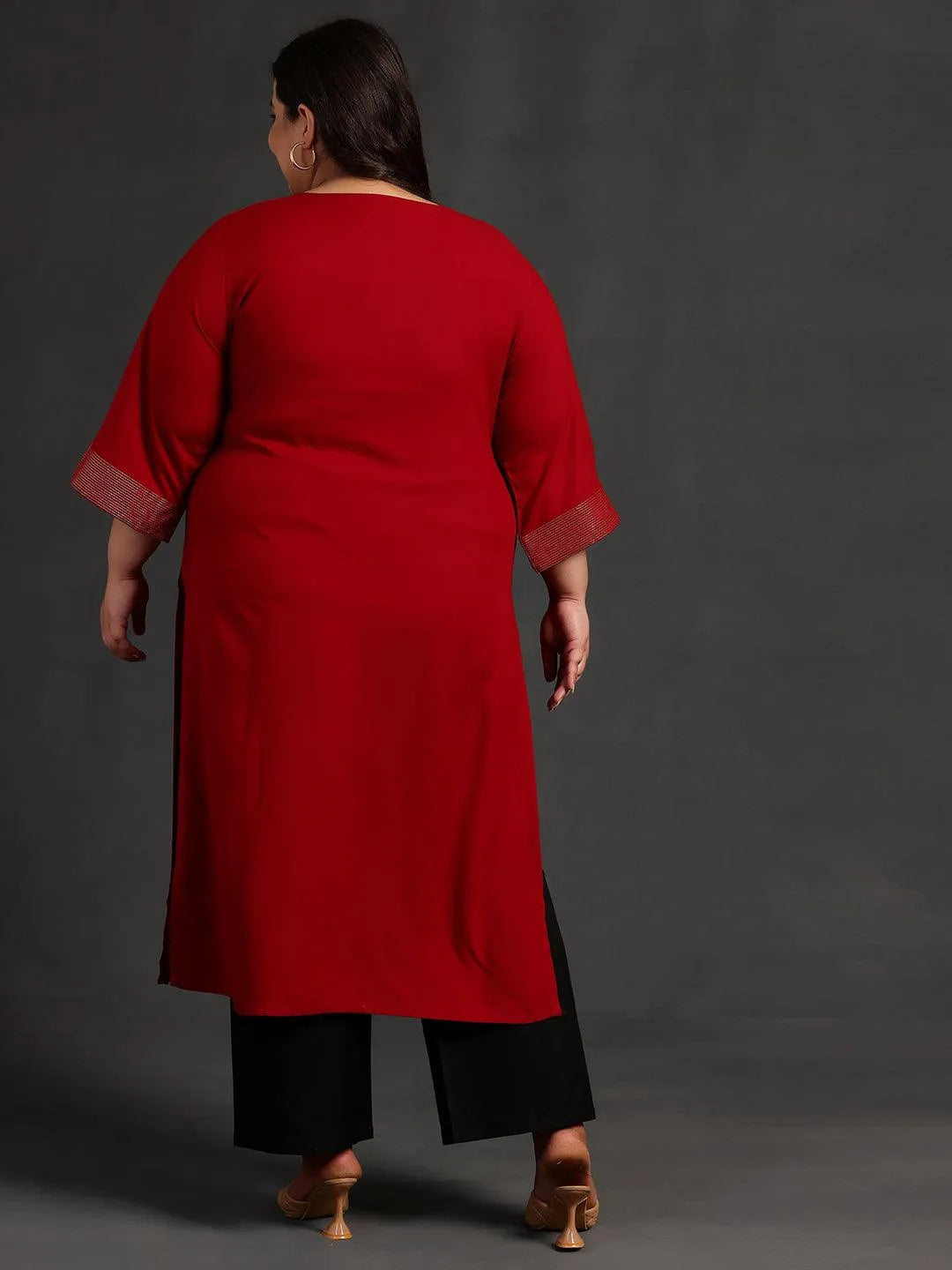 Plus Size Maroon Solid Rayon Straight Kurta - Libas 