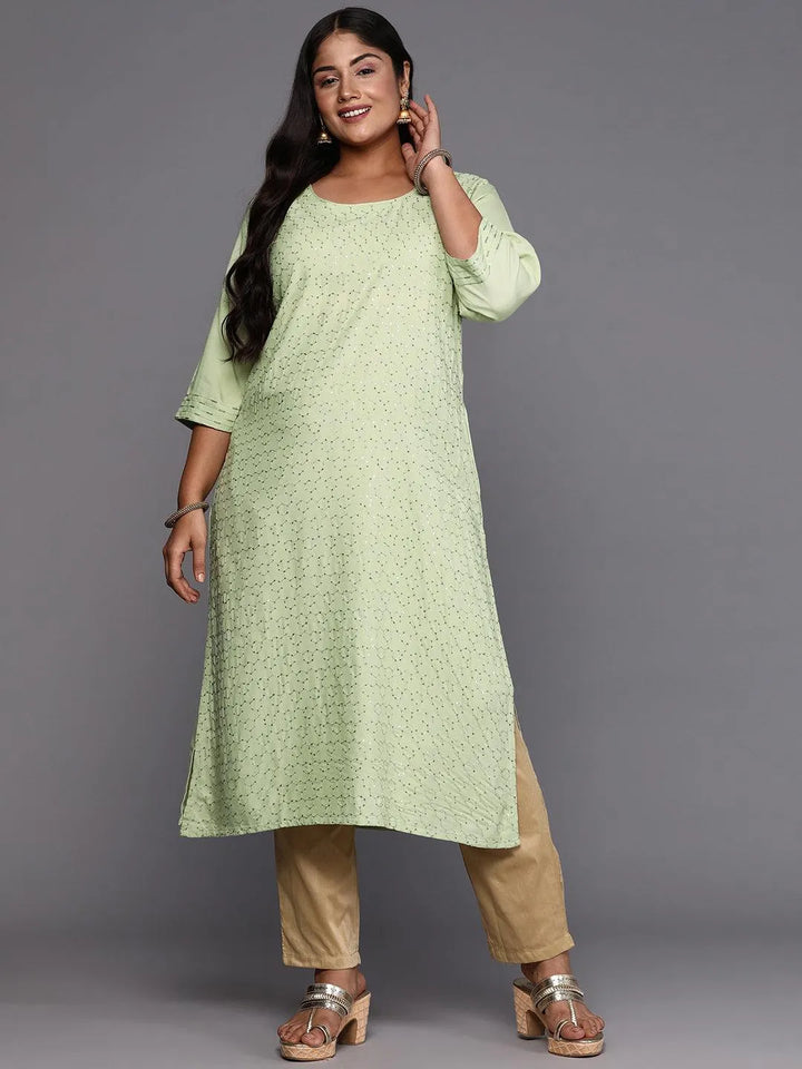 Green Embroidered Rayon Straight Kurta - Libas
