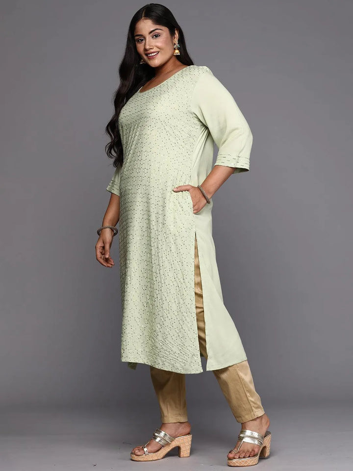 Green Embroidered Rayon Straight Kurta - Libas