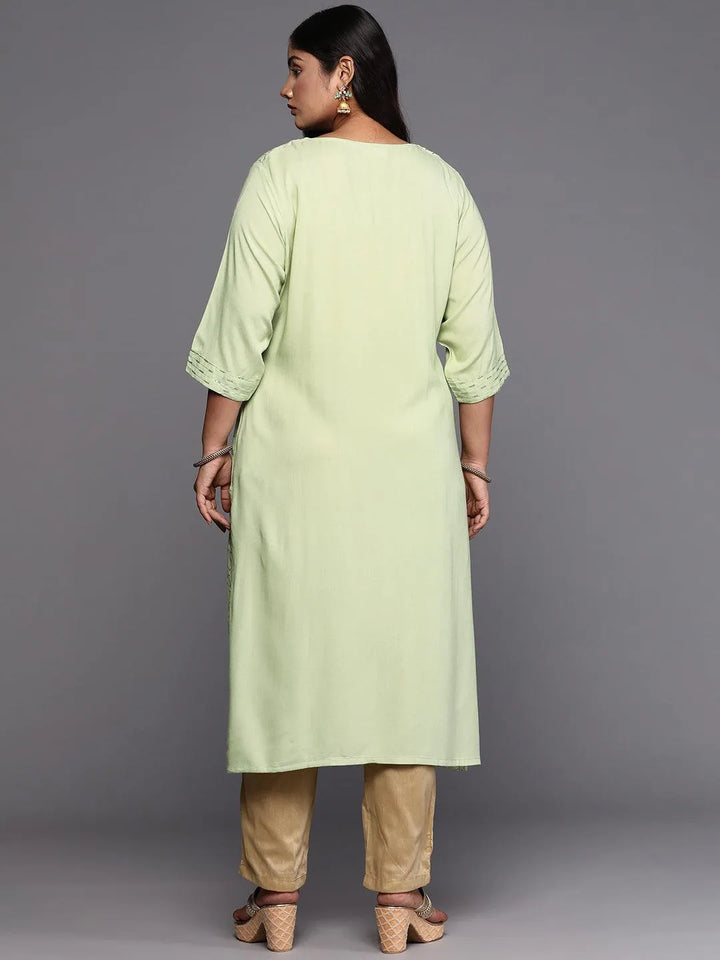 Green Embroidered Rayon Straight Kurta - Libas