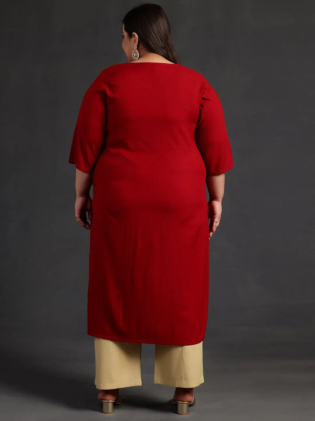 Plus Size Maroon Embellished Rayon Straight Kurta - Libas 