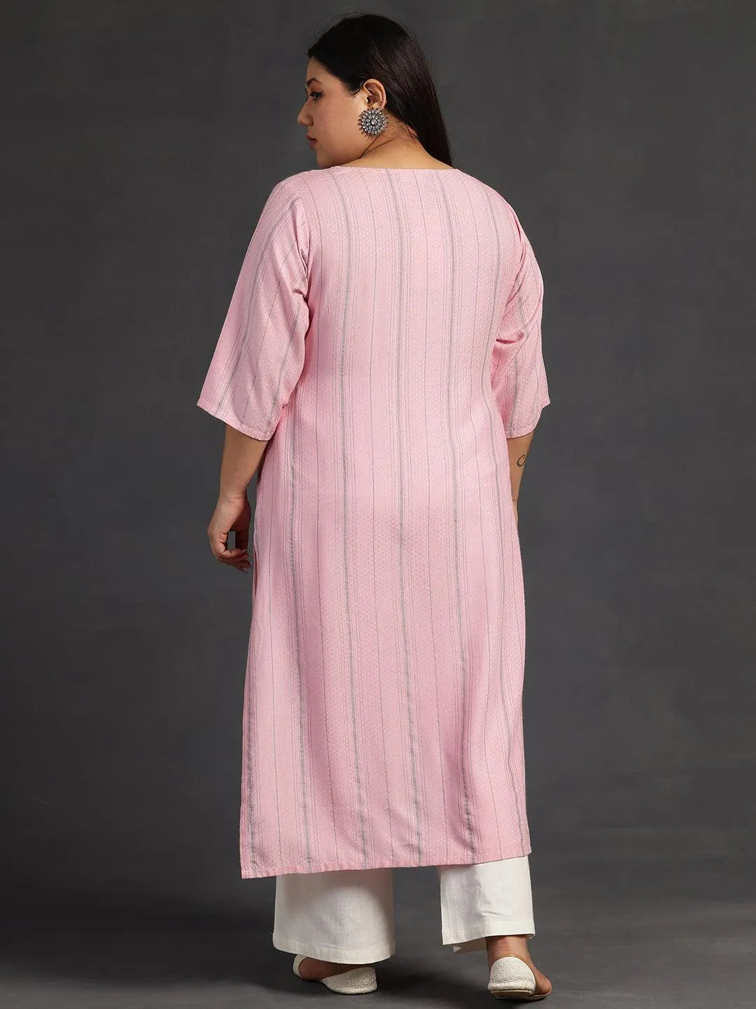 Plus Size Pink Yoke Design Rayon Straight Kurta - Libas 