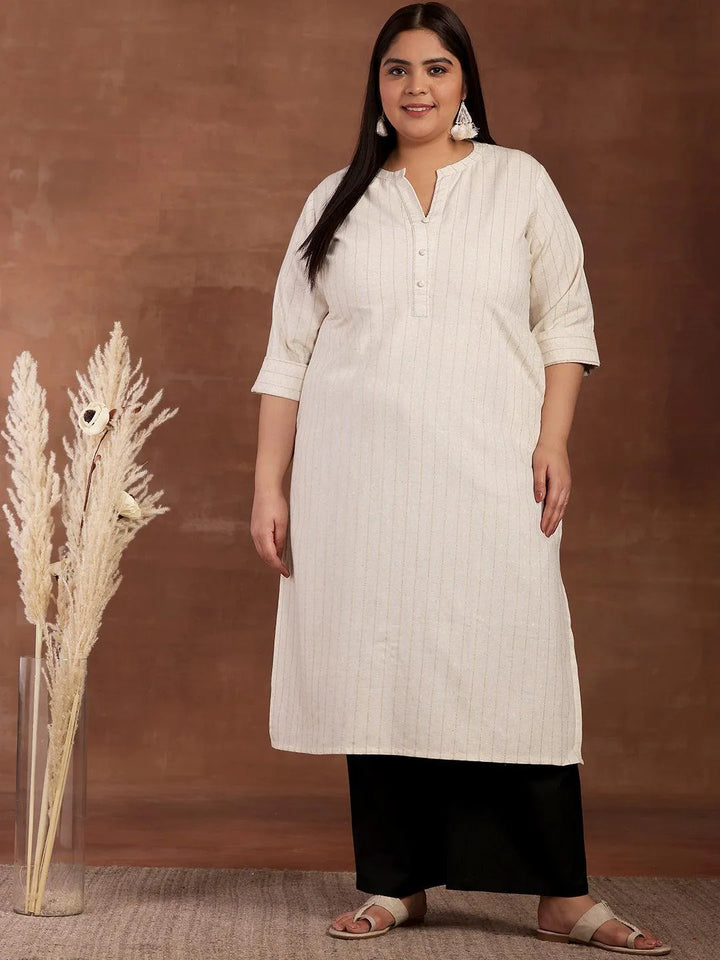 Plus Size Cream Striped Cotton Kurta - Libas