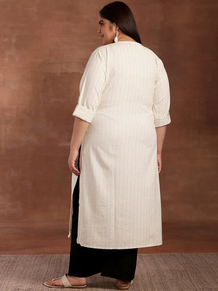 Plus Size Cream Striped Cotton Kurta - Libas