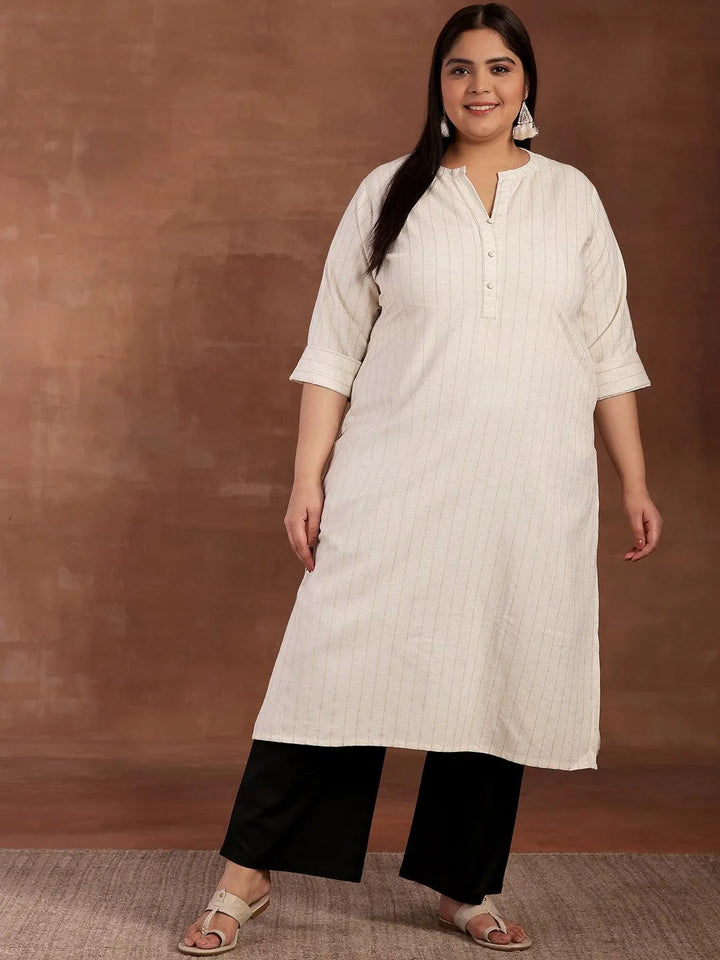 Plus Size Cream Striped Cotton Kurta - Libas