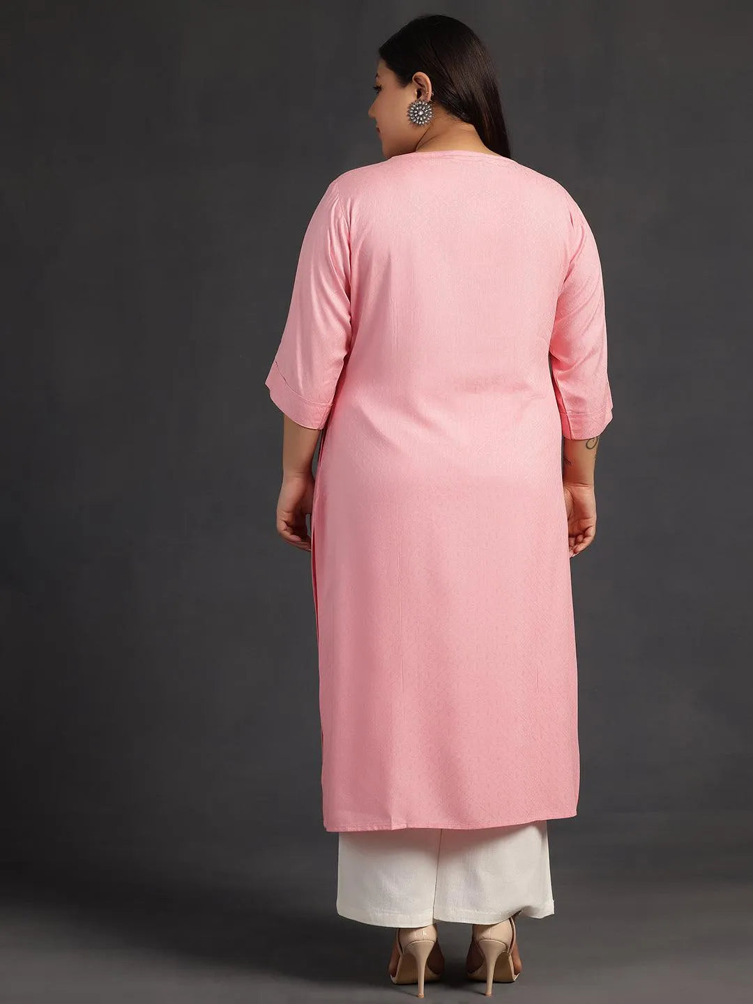 Plus Size Pink Yoke Design Rayon Straight Kurta - Libas 
