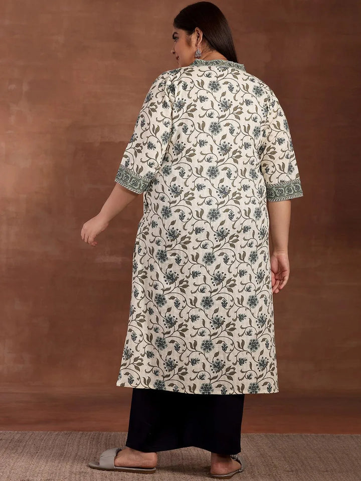 Plus Size Off White Printed Cotton Kurta - Libas