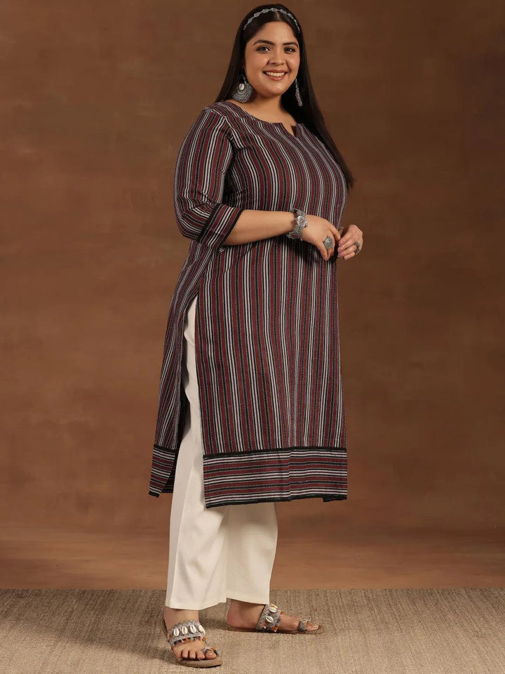 Plus Size Maroon Printed Cotton Straight Kurta - Libas
