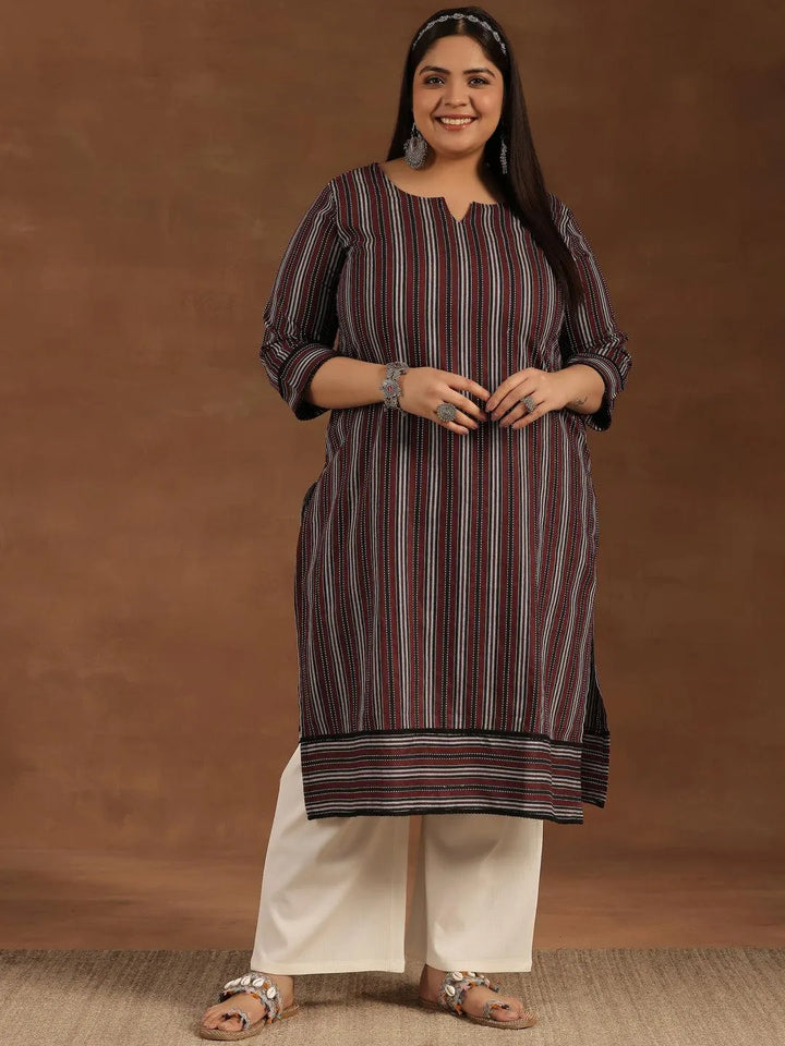 Plus Size Maroon Printed Cotton Straight Kurta - Libas