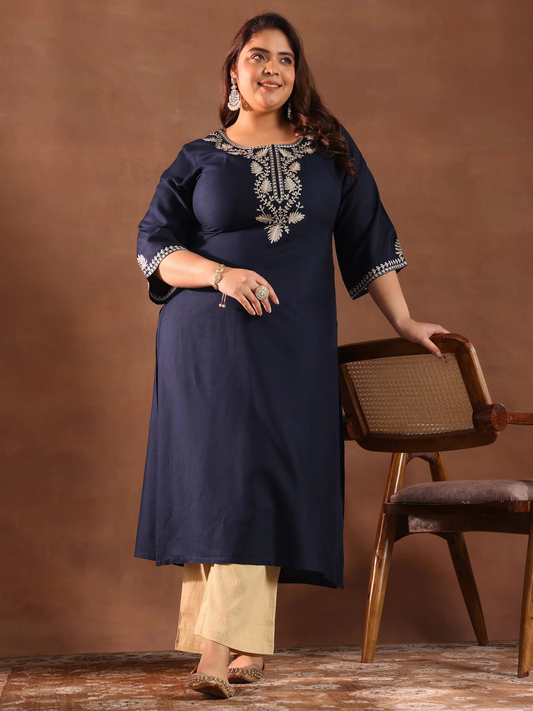 libas Plus Size Blue Yoke Design Rayon Straight Kurta-picture-29