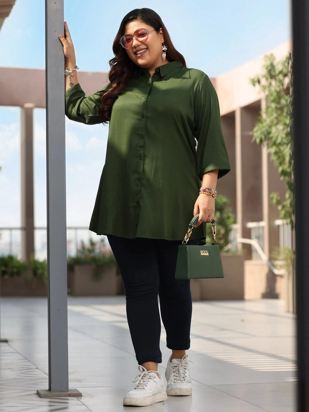  Plus Size Green Solid Rayon Straight Kurti 
