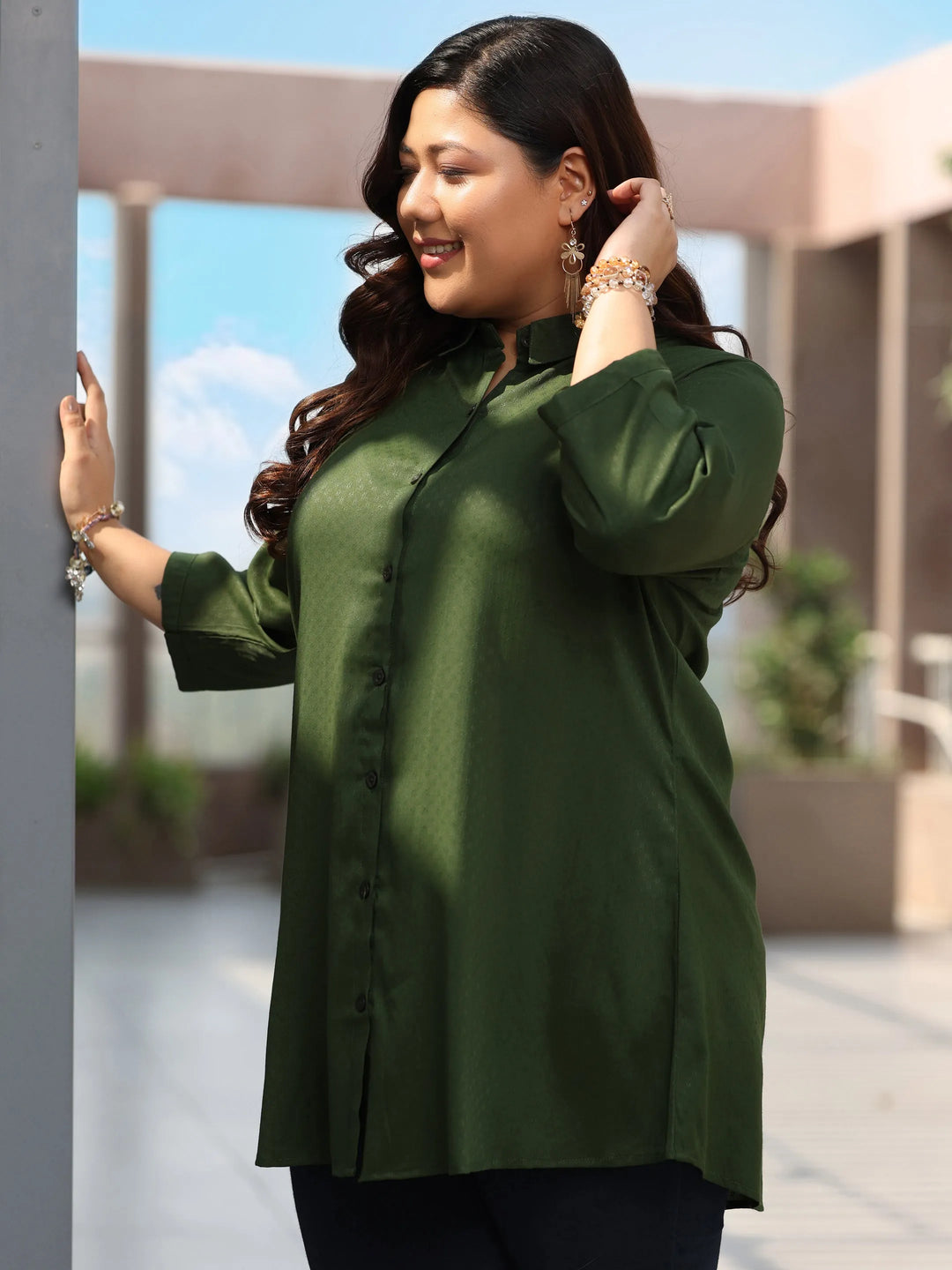  Plus Size Green Solid Rayon Straight Kurti 