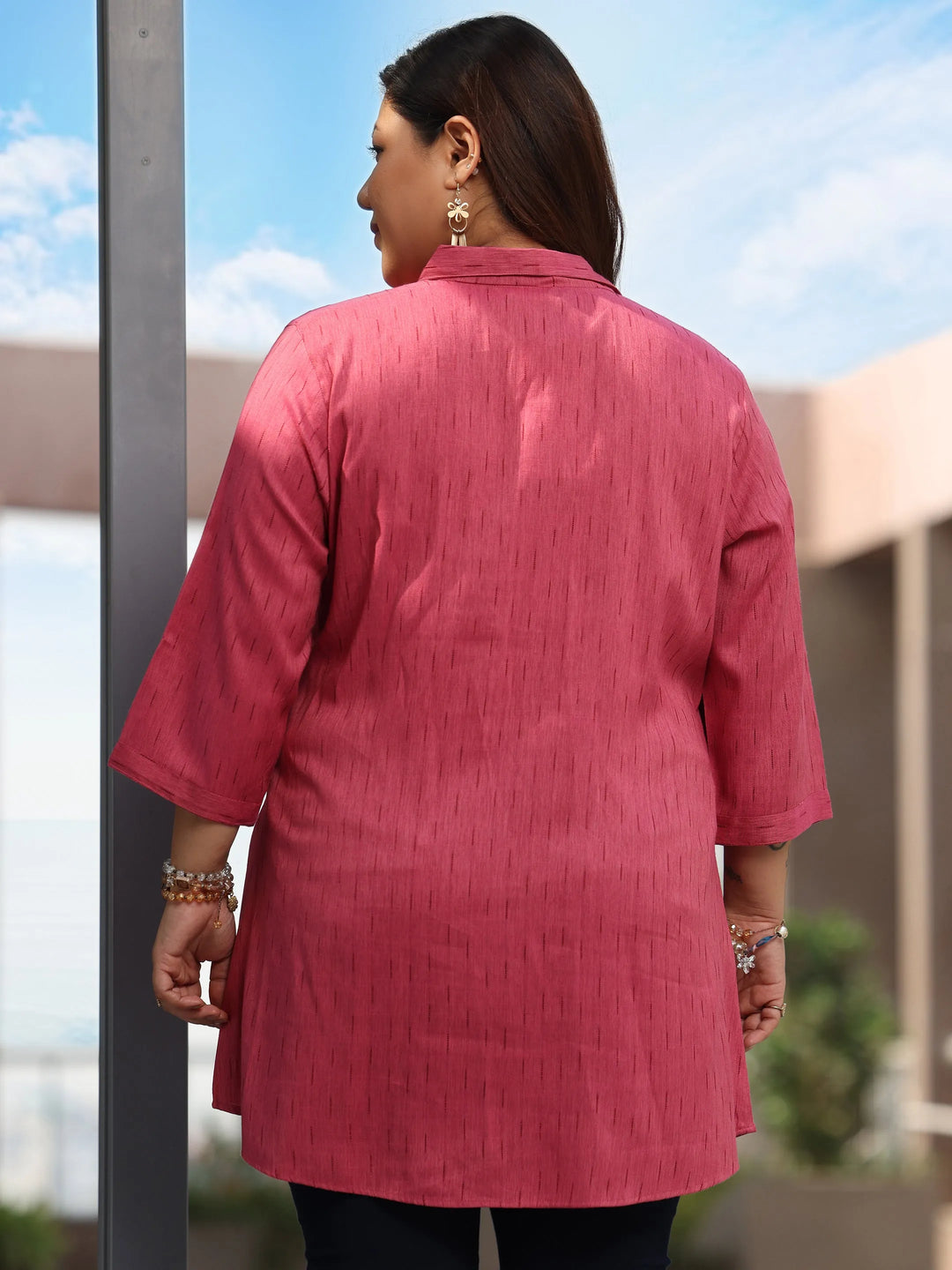  Plus Size Pink Solid Rayon Straight Kurti 