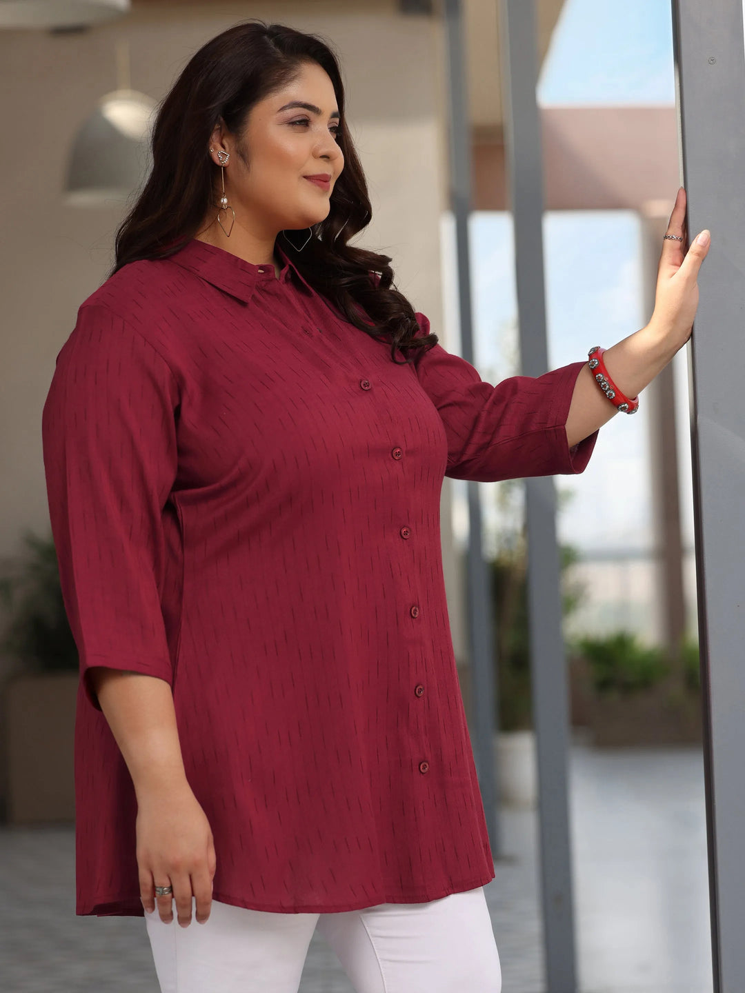  Plus Size Red Solid Rayon Straight Kurti 