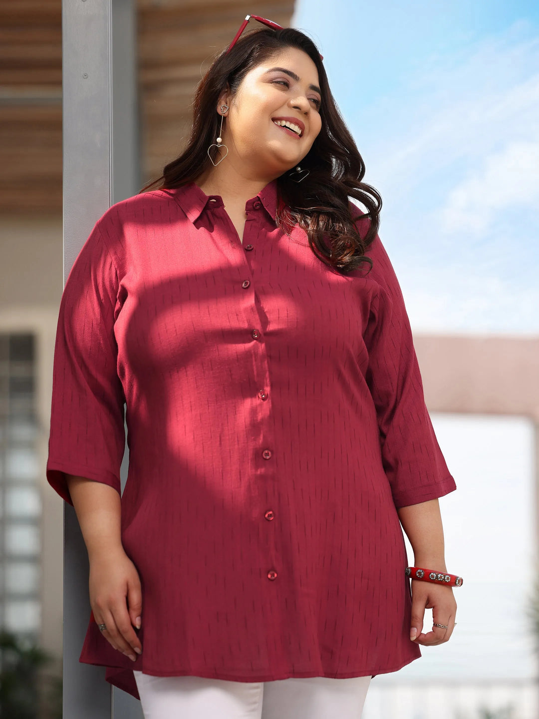  Plus Size Red Solid Rayon Straight Kurti 