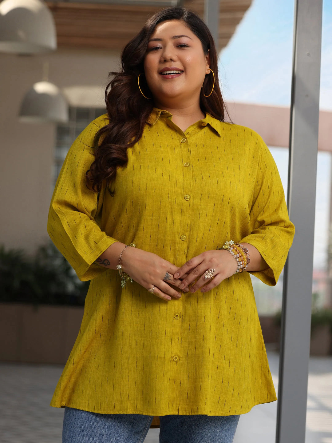  Plus Size Mustard Solid Rayon Straight Kurti 