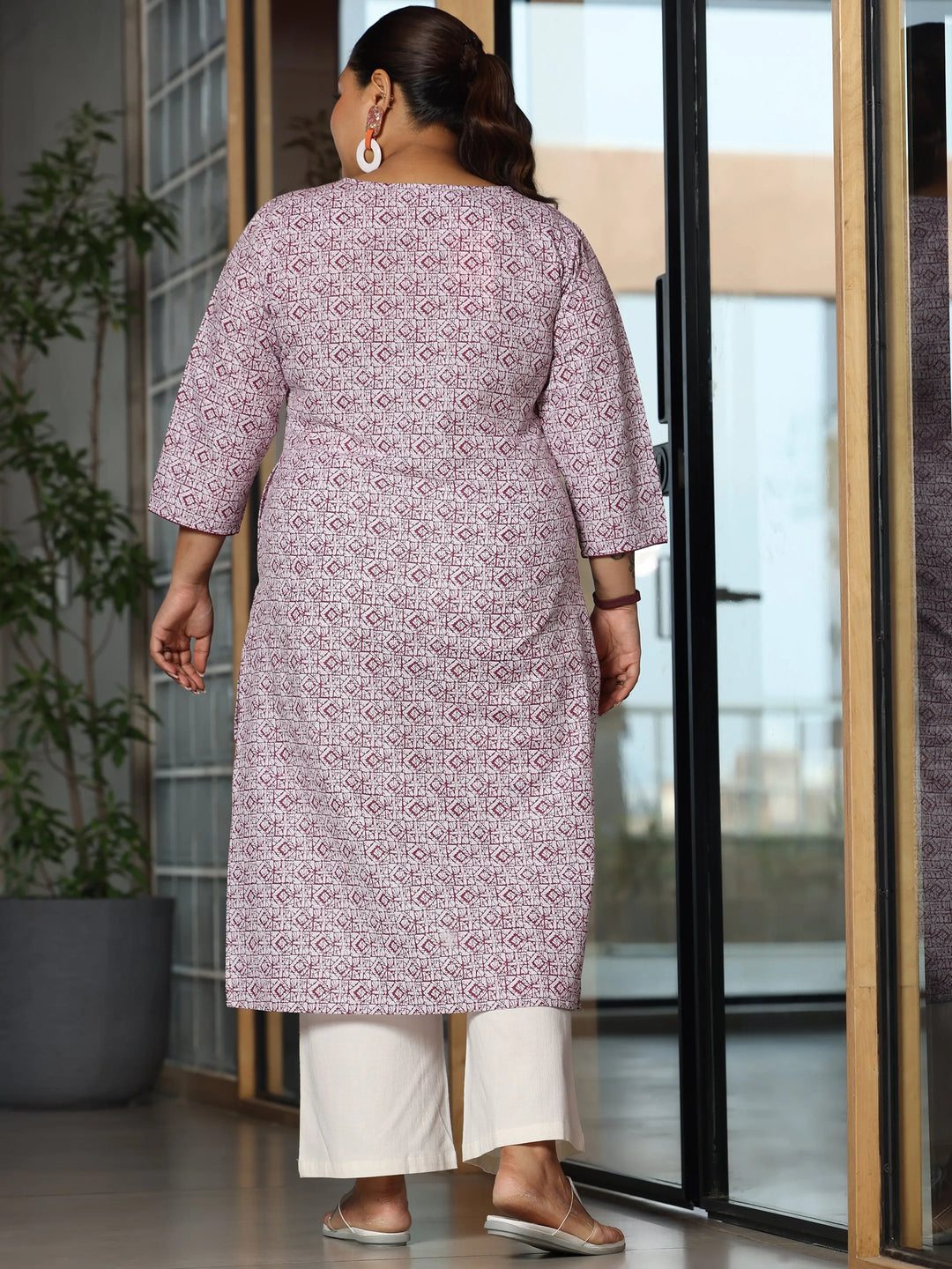  Plus Size Maroon Printed Cotton Straight Kurta 
