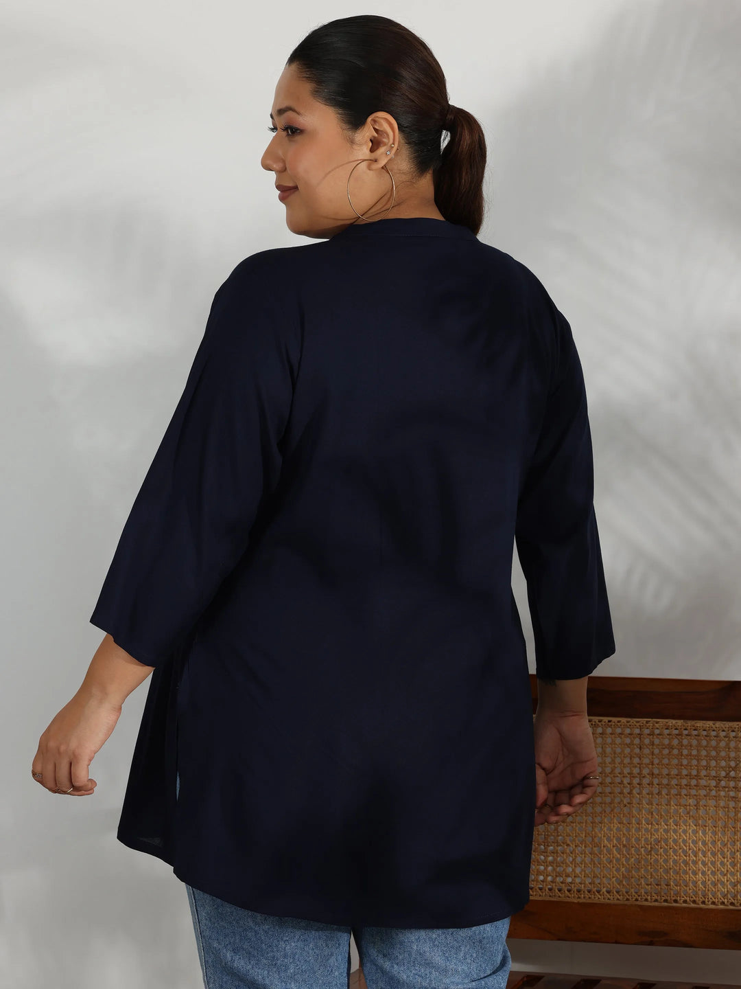  Plus Size Navy Blue Solid Rayon Straight Kurti 