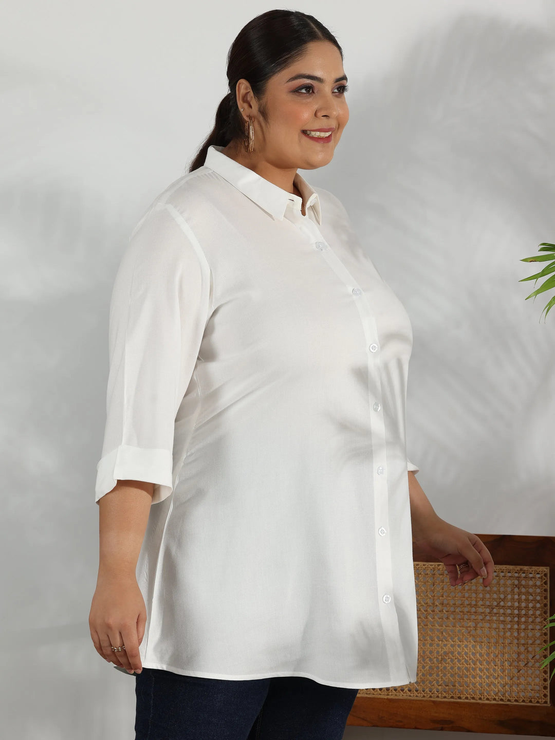  Plus Size Off White Solid Rayon A-Line Kurti 