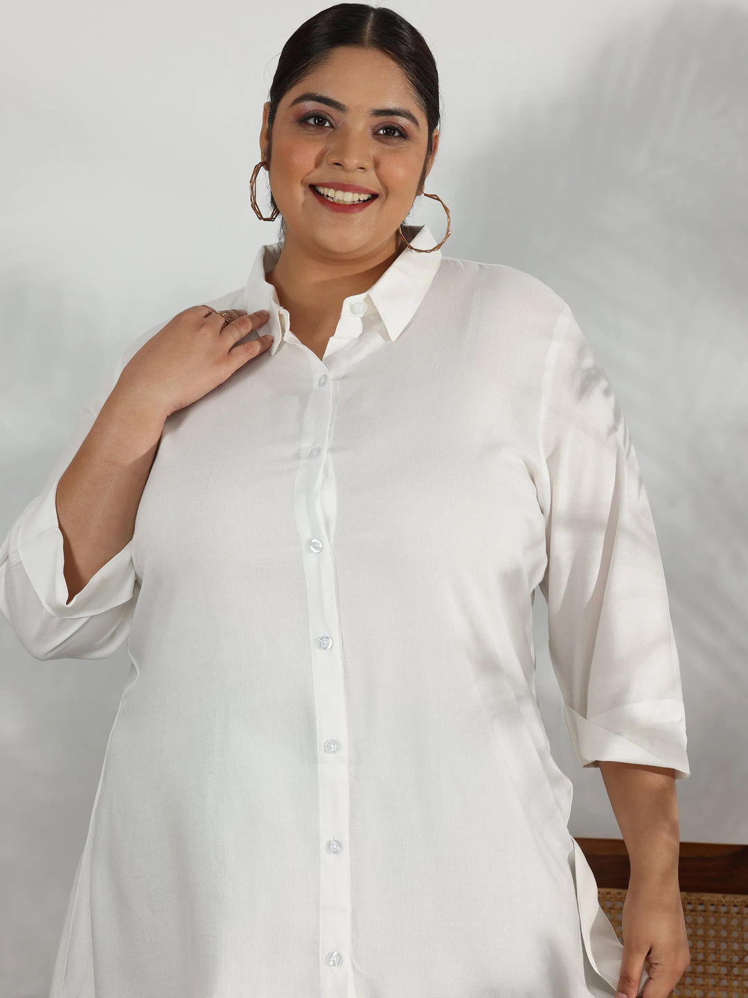  Plus Size Off White Solid Rayon A-Line Kurti 