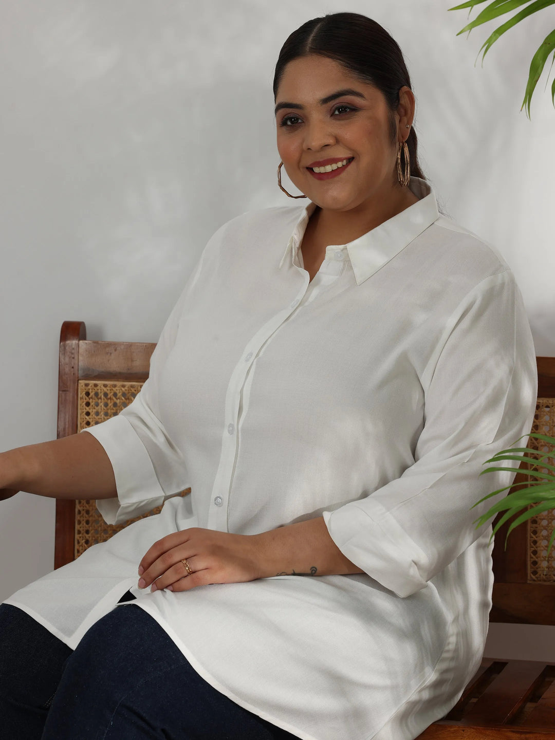  Plus Size Off White Solid Rayon A-Line Kurti 