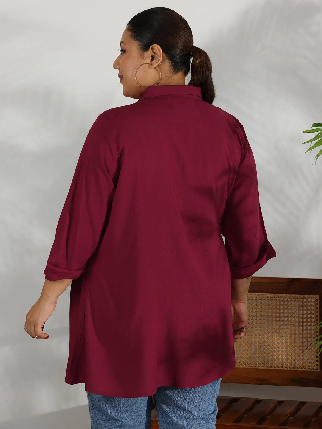  Plus Size Maroon Solid Rayon A-Line Kurti 
