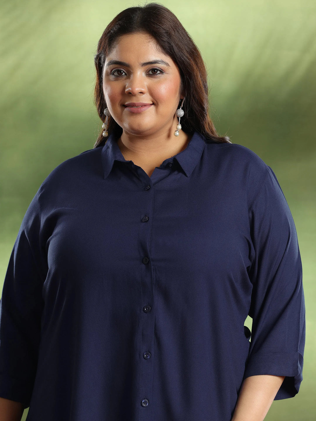  Plus Size Navy Blue Solid Rayon A-Line Kurti 