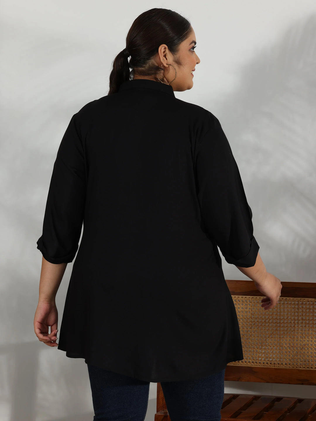  Plus Size Black Solid Rayon A-Line Kurti 
