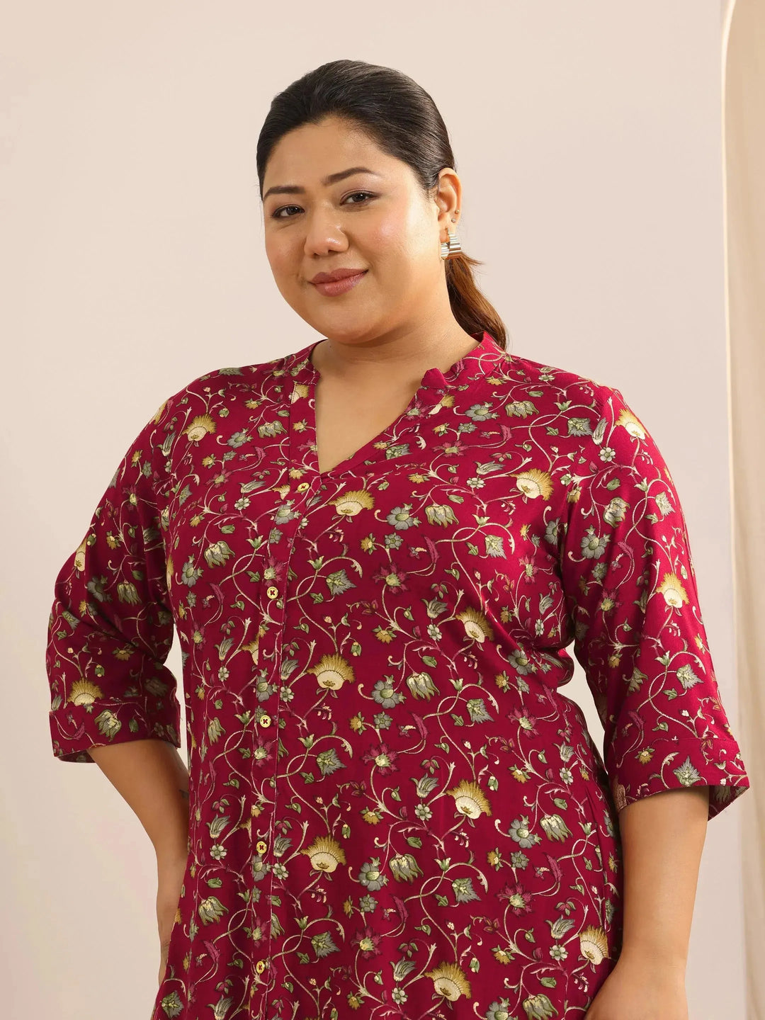  Plus Size Red Printed Viscose Rayon Straight Short Kurti 
