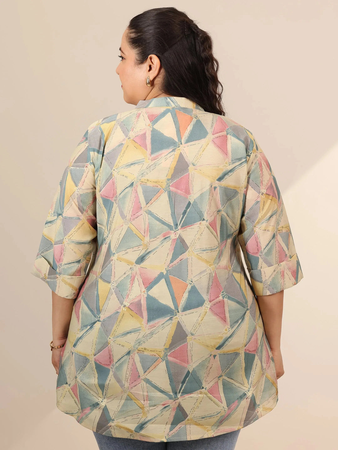  Plus Size Multi Printed Silk Blend Straight Short Kurti 