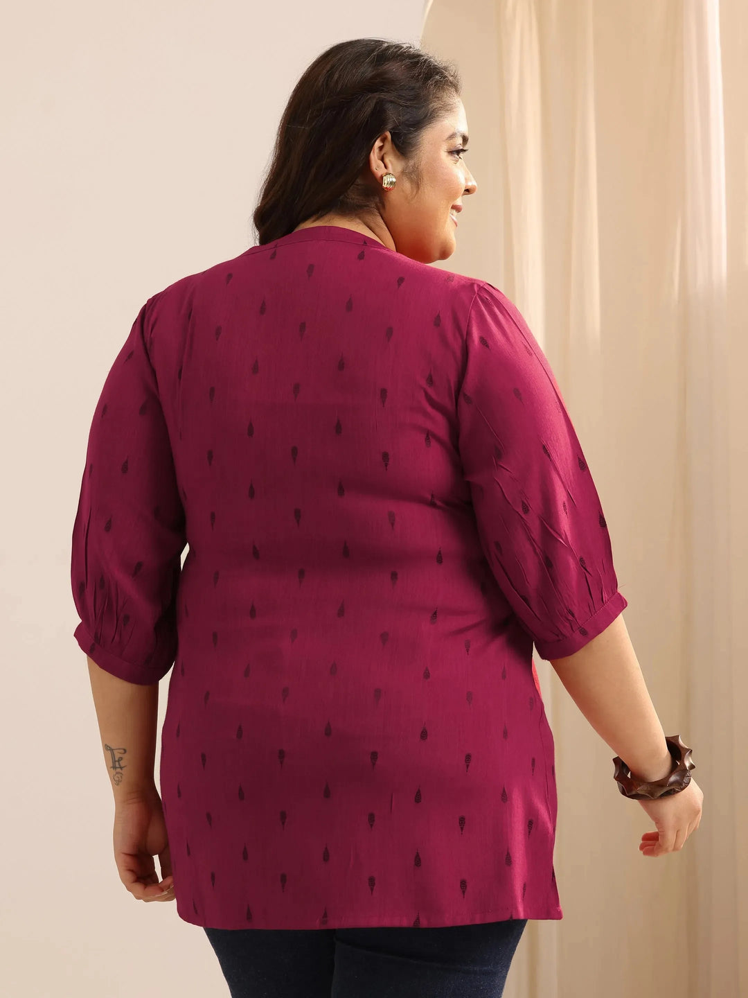  Plus Size Maroon Self Design Viscose Rayon Straight Short Kurti 