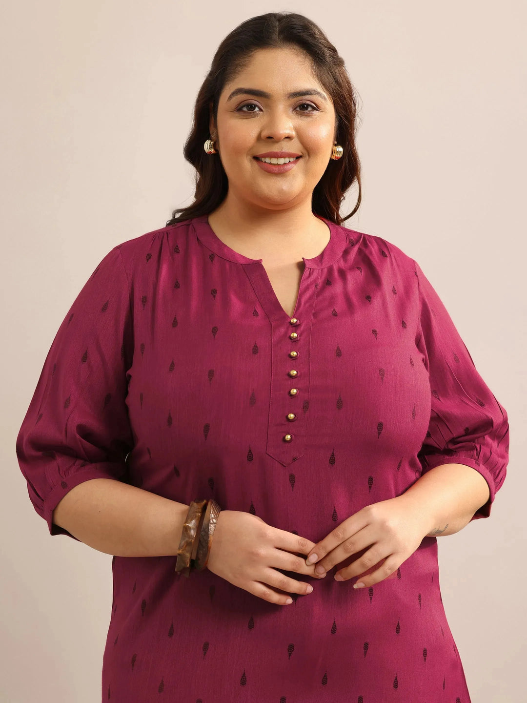  Plus Size Maroon Self Design Viscose Rayon Straight Short Kurti 