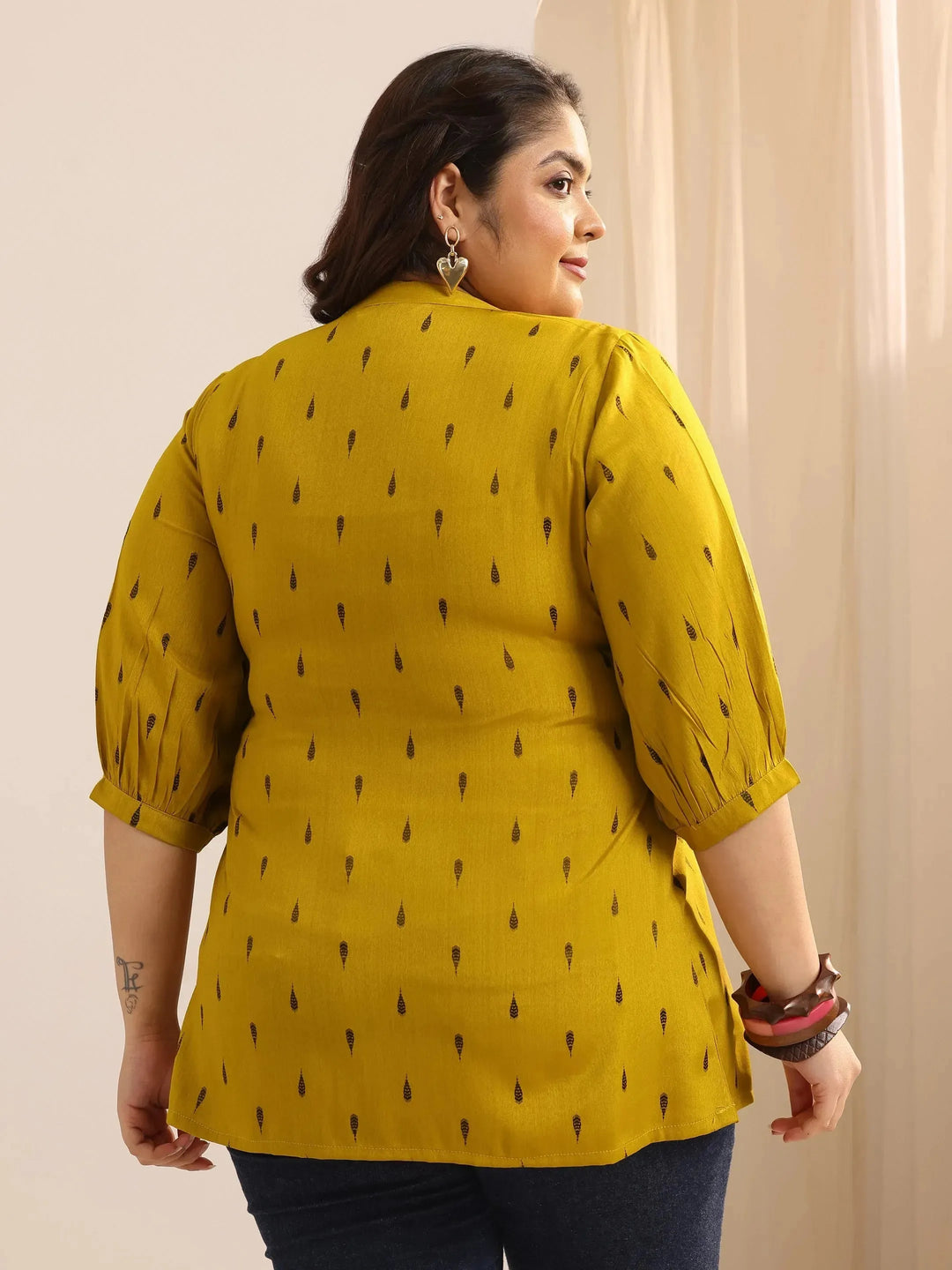  Plus Size Mustard Self Design Viscose Rayon Straight Short Kurti 