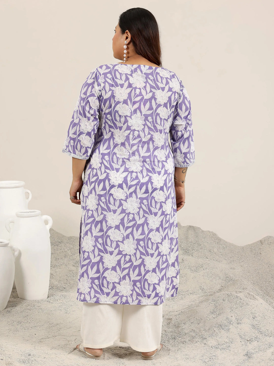  Plus Size Lavender Printed Cotton Straight Kurta 