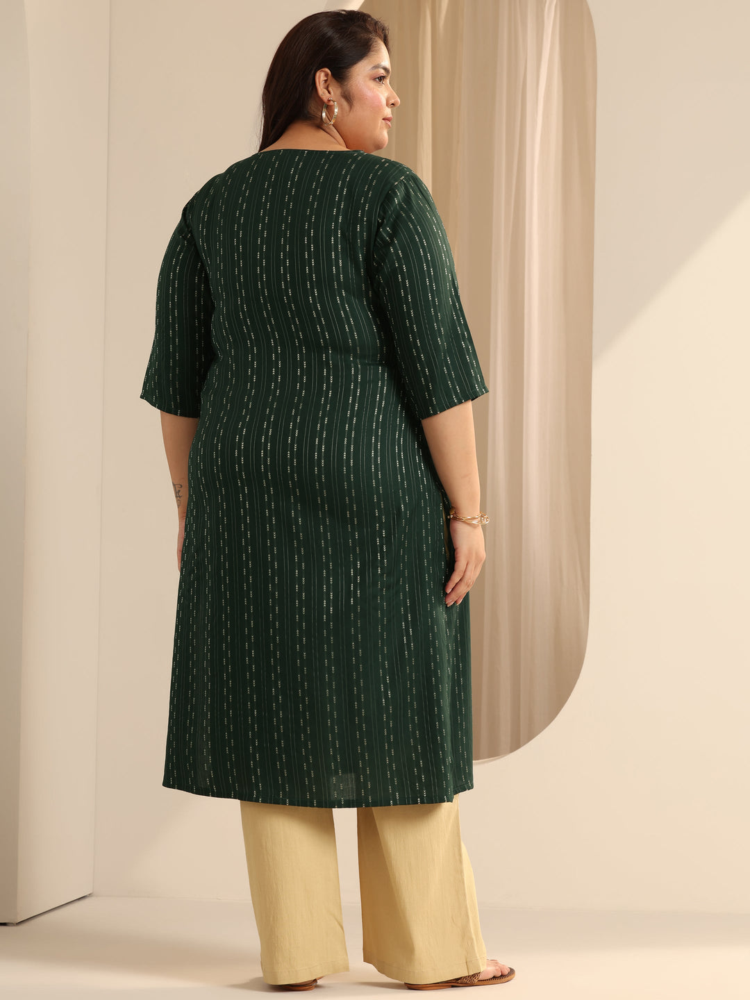  Plus Size Green Woven Design Viscose Straight Kurta 