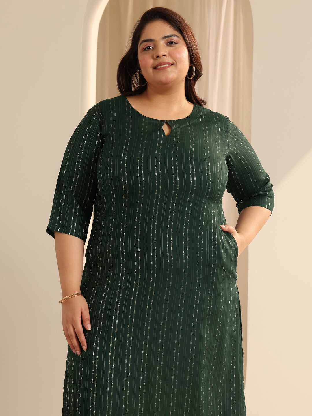  Plus Size Green Woven Design Viscose Straight Kurta 
