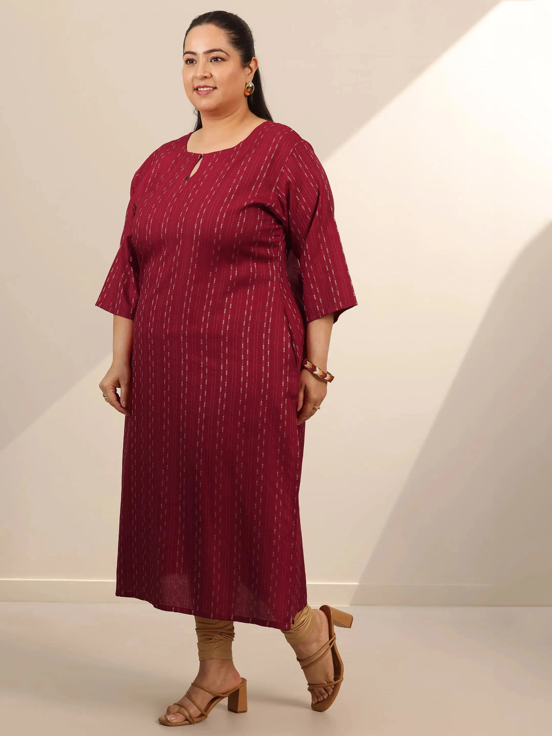  Plus Size Red Woven Design Viscose Rayon Straight Kurta 