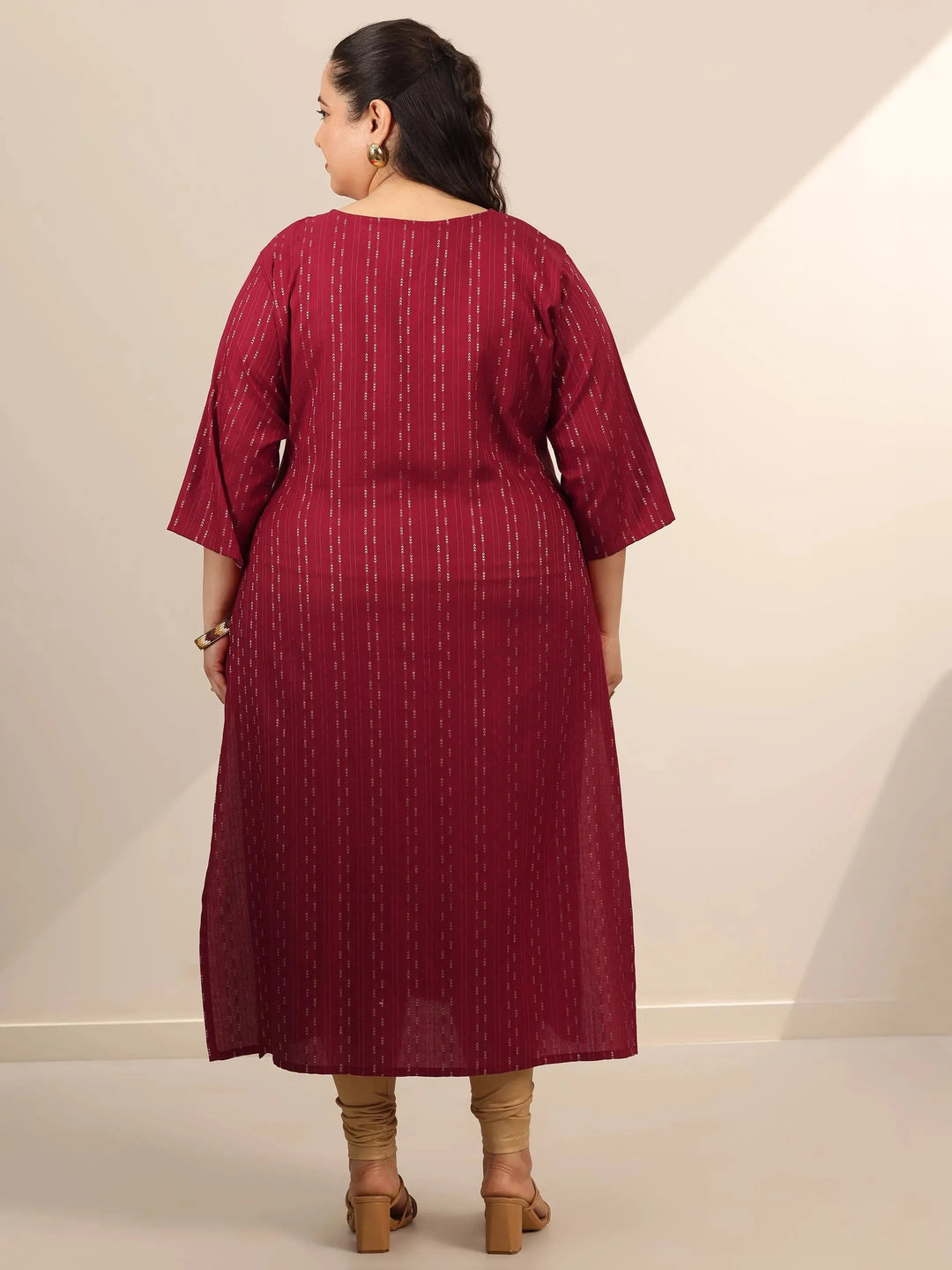  Plus Size Red Woven Design Viscose Rayon Straight Kurta 