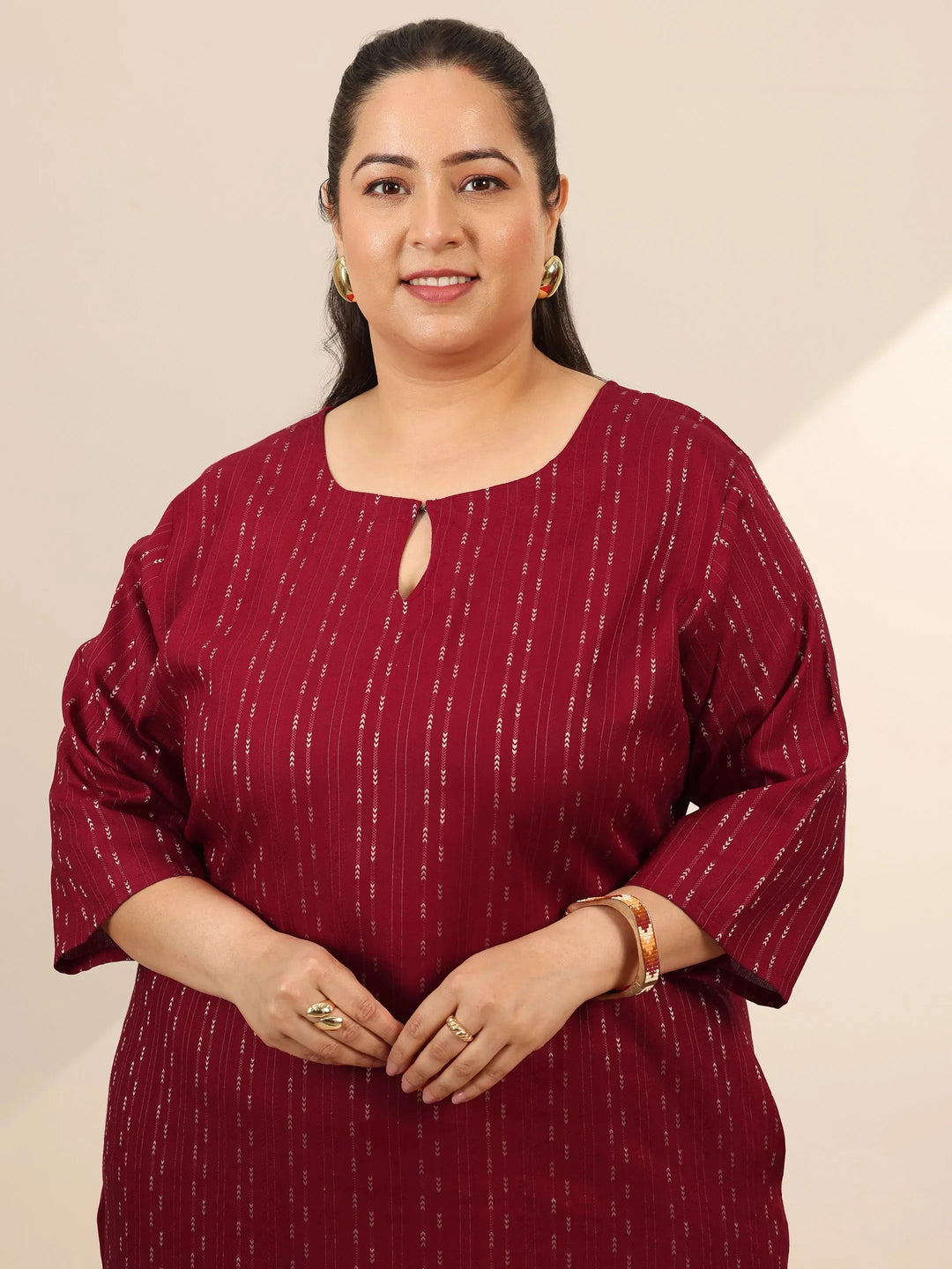  Plus Size Red Woven Design Viscose Rayon Straight Kurta 