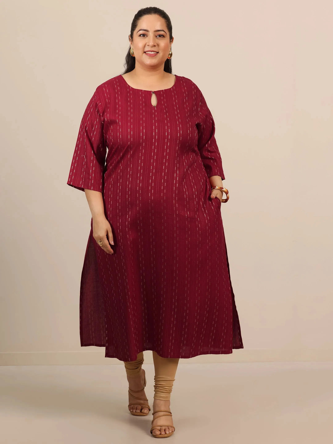  Plus Size Red Woven Design Viscose Rayon Straight Kurta 