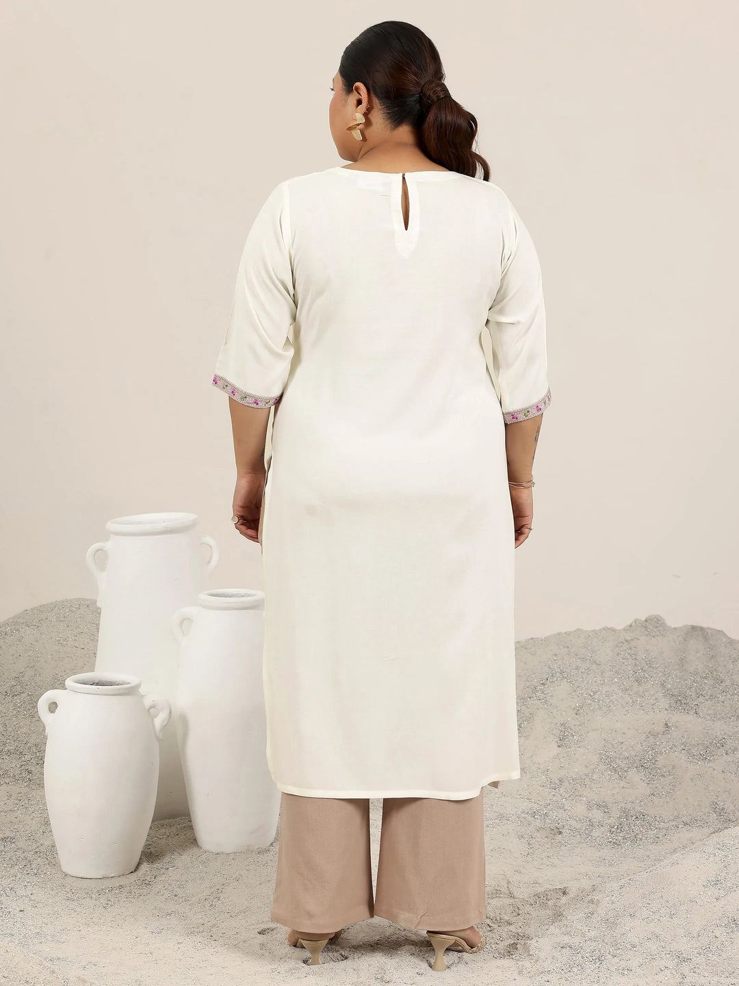  Plus Size Off White Yoke Design Rayon Straight Kurta 